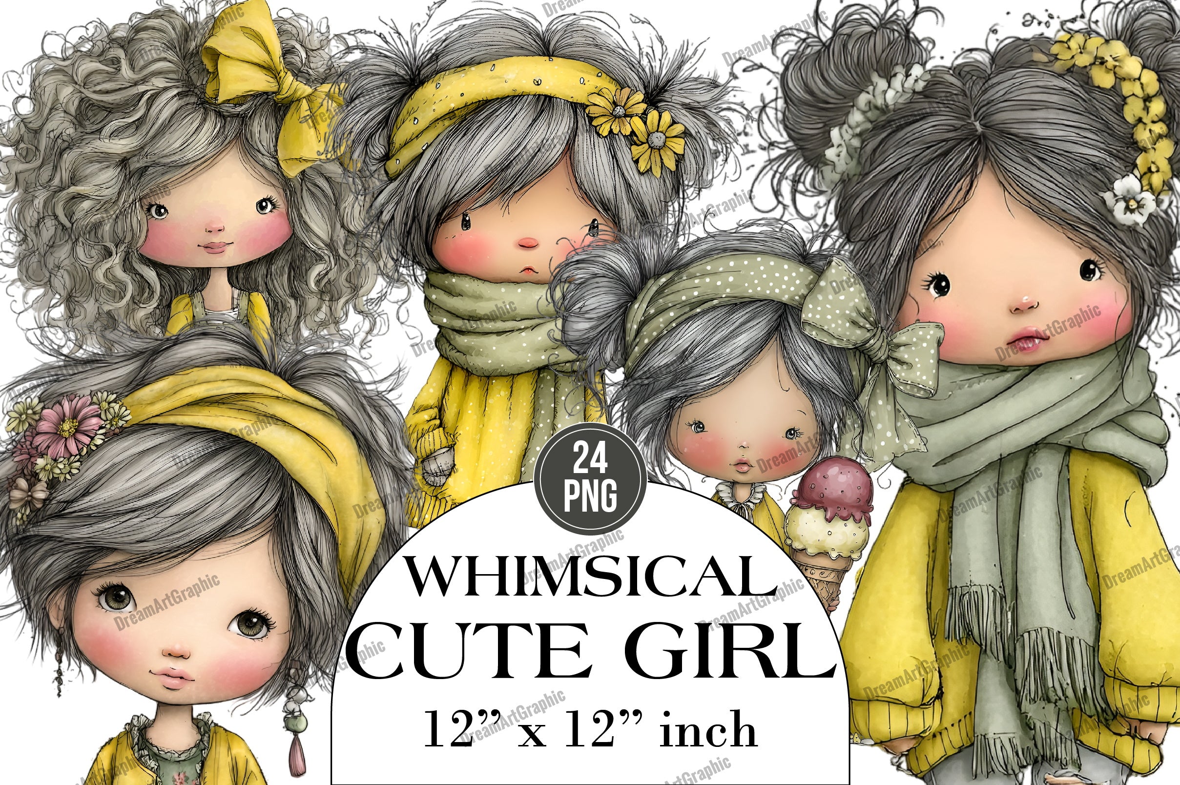 Whimsical Cute Girl Clipart Bundle