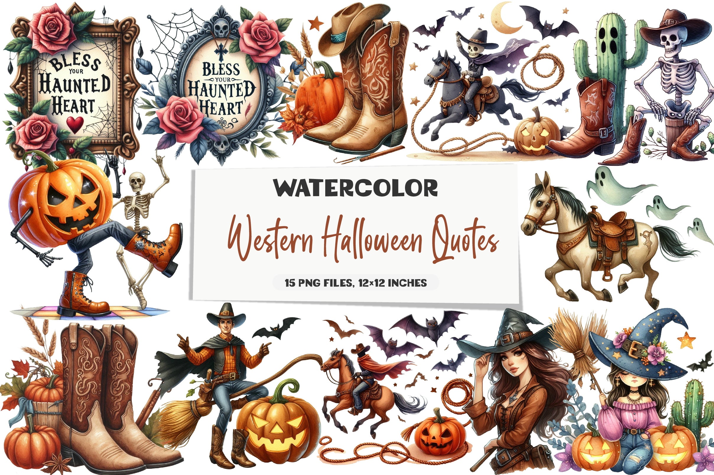Western Halloween Quotes Clipart Bundle