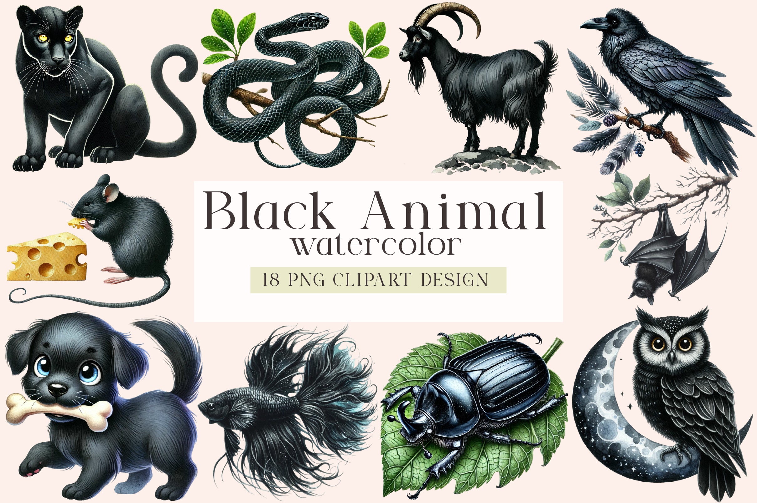 Black Animals Clipart Bundle