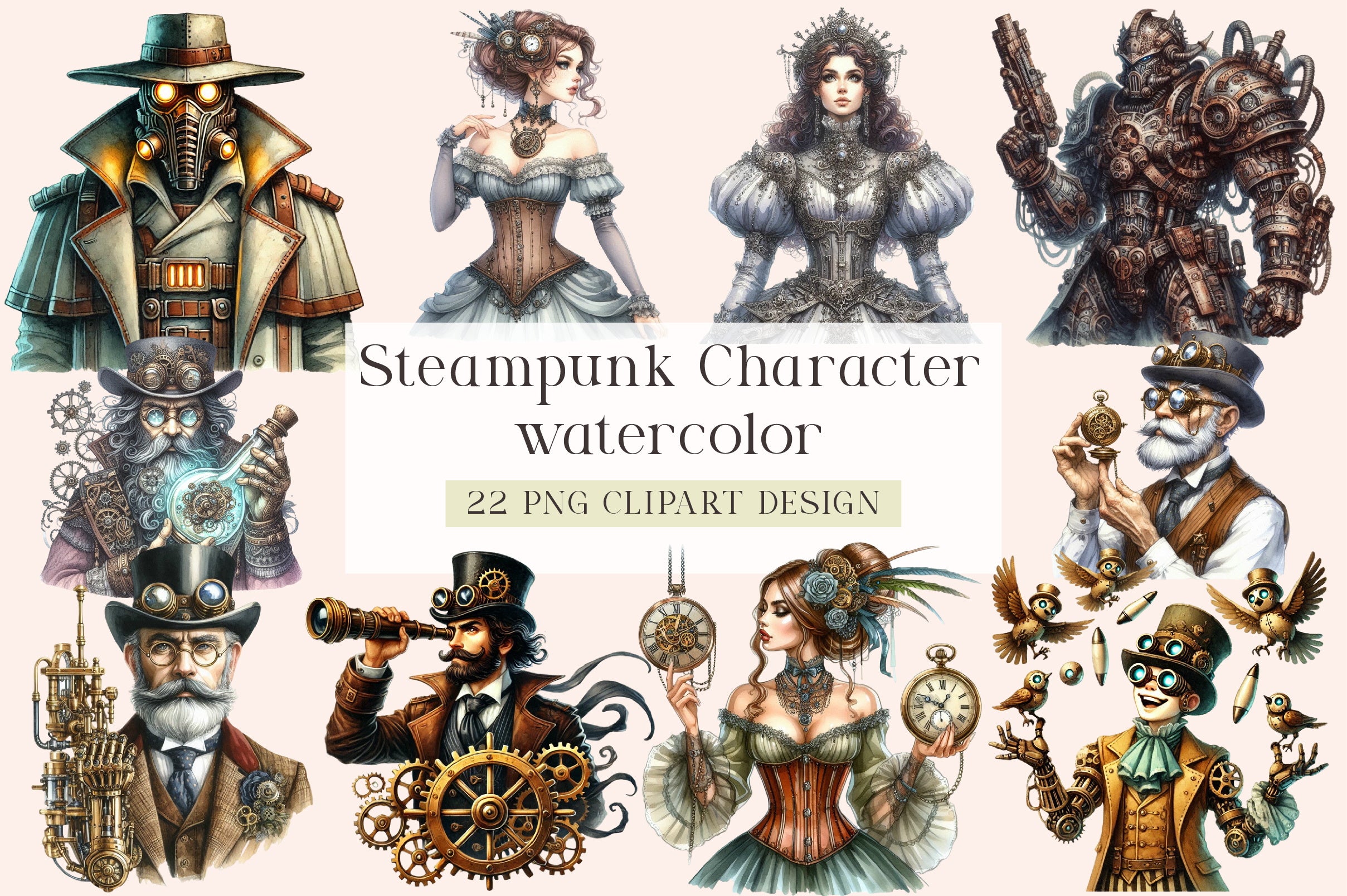 Steampunk Character Clipart Bundle