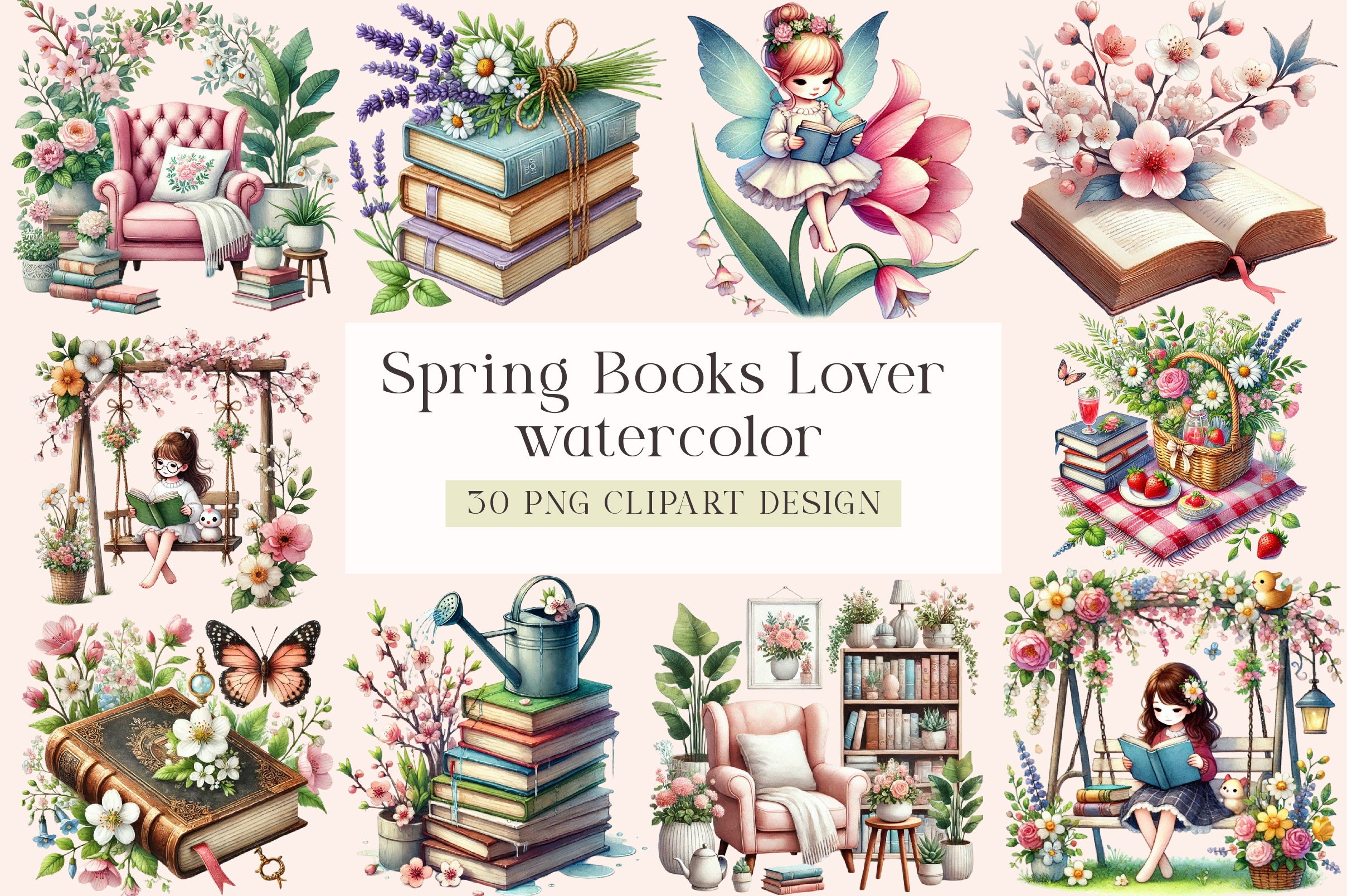 Spring Book Lover Clipart Bundle