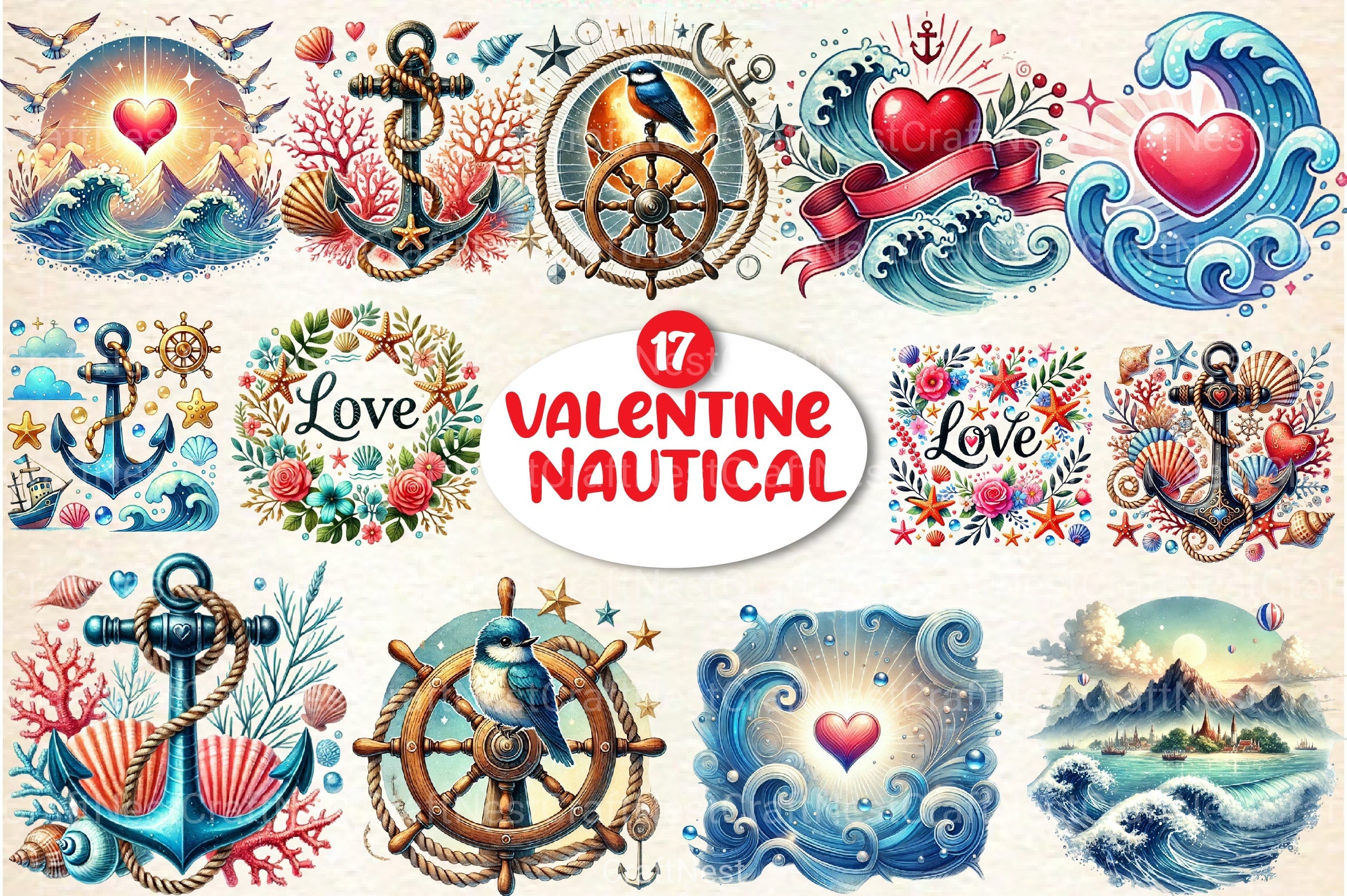 Nautical Valentine's Clipart Bundle - CraftNest - Digital Crafting and Art