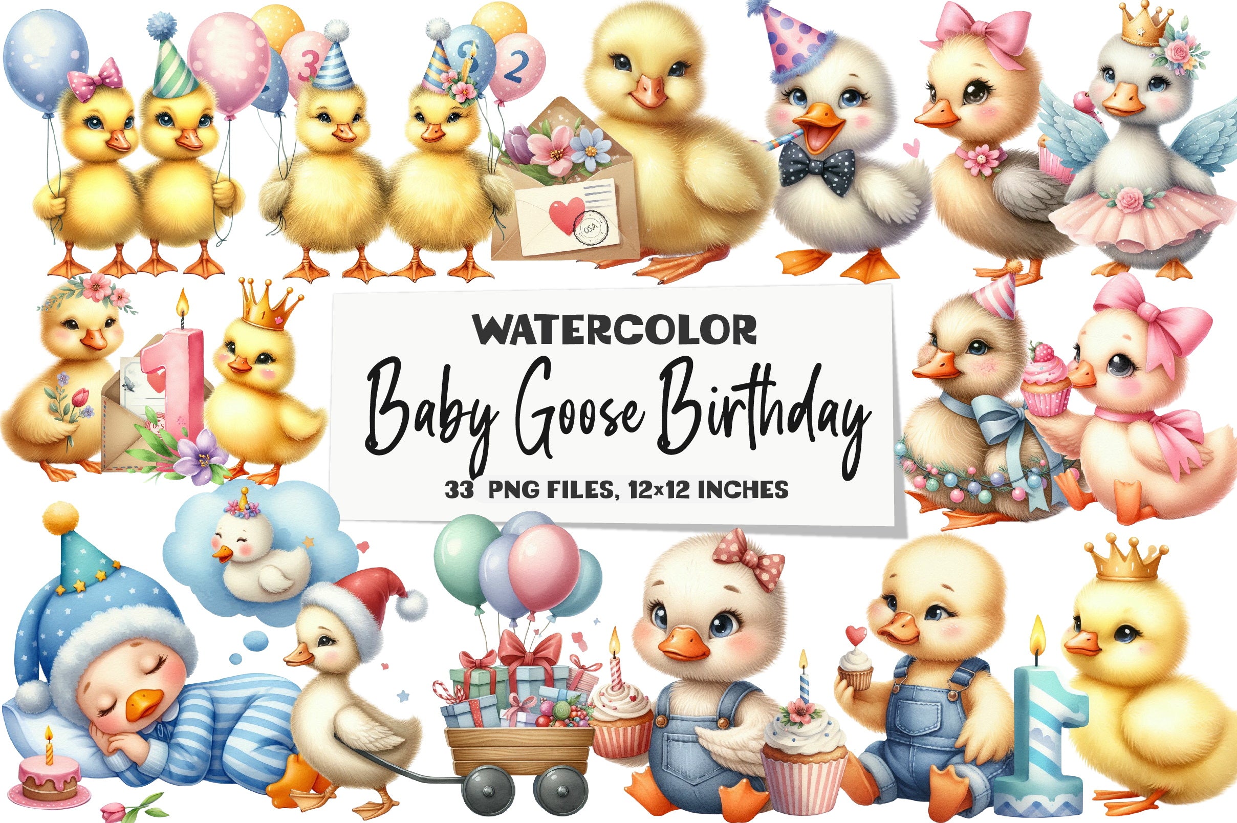 Baby Goose Birthday Clipart Bundle