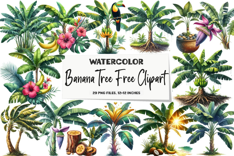 Banana Tree Free Clipart Bundle - CraftNest - Digital Crafting and Art