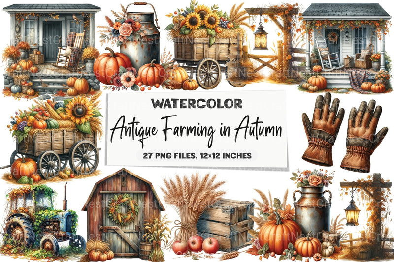 Antique Autumn Farming Clipart Bundle - CraftNest - Digital Crafting and Art