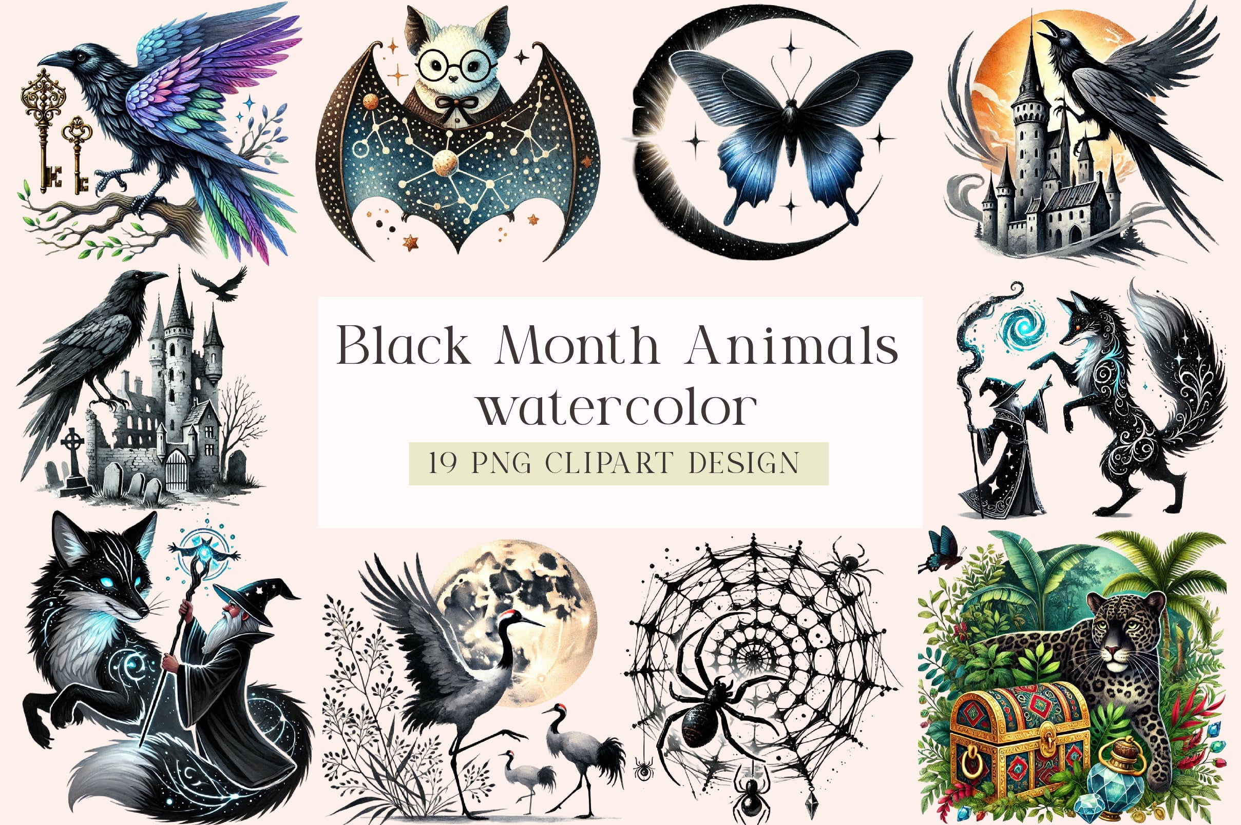 Black Month Animals Clipart Bundle
