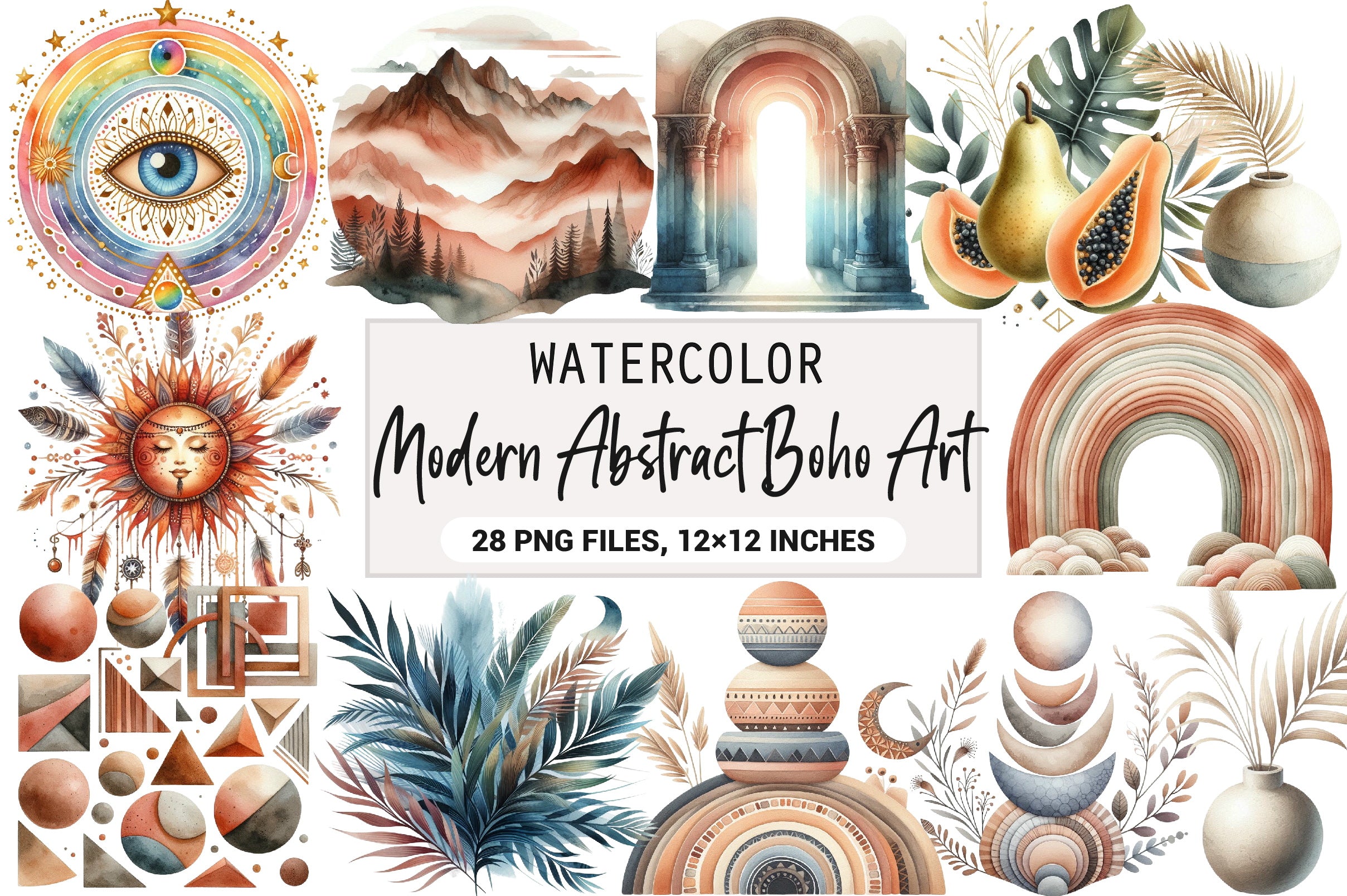 Modern Abstract Boho Art Clipart Bundle