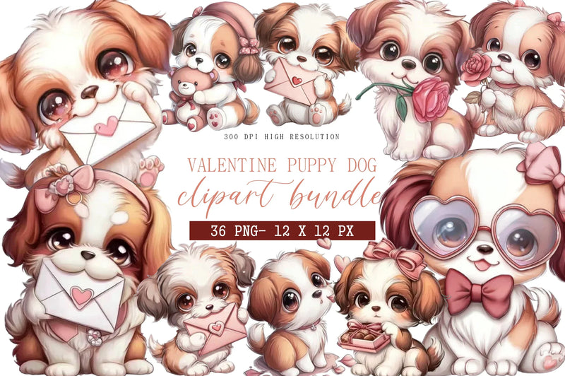 Valentine Puppy Dog Clipart Bundle - CraftNest - Digital Crafting and Art