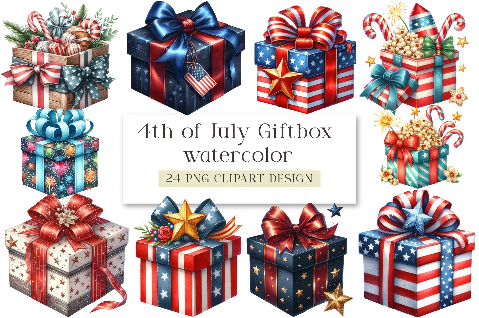 4th of July Gift Box Clipart Bundle - CraftNest - Digital Crafting and Art
