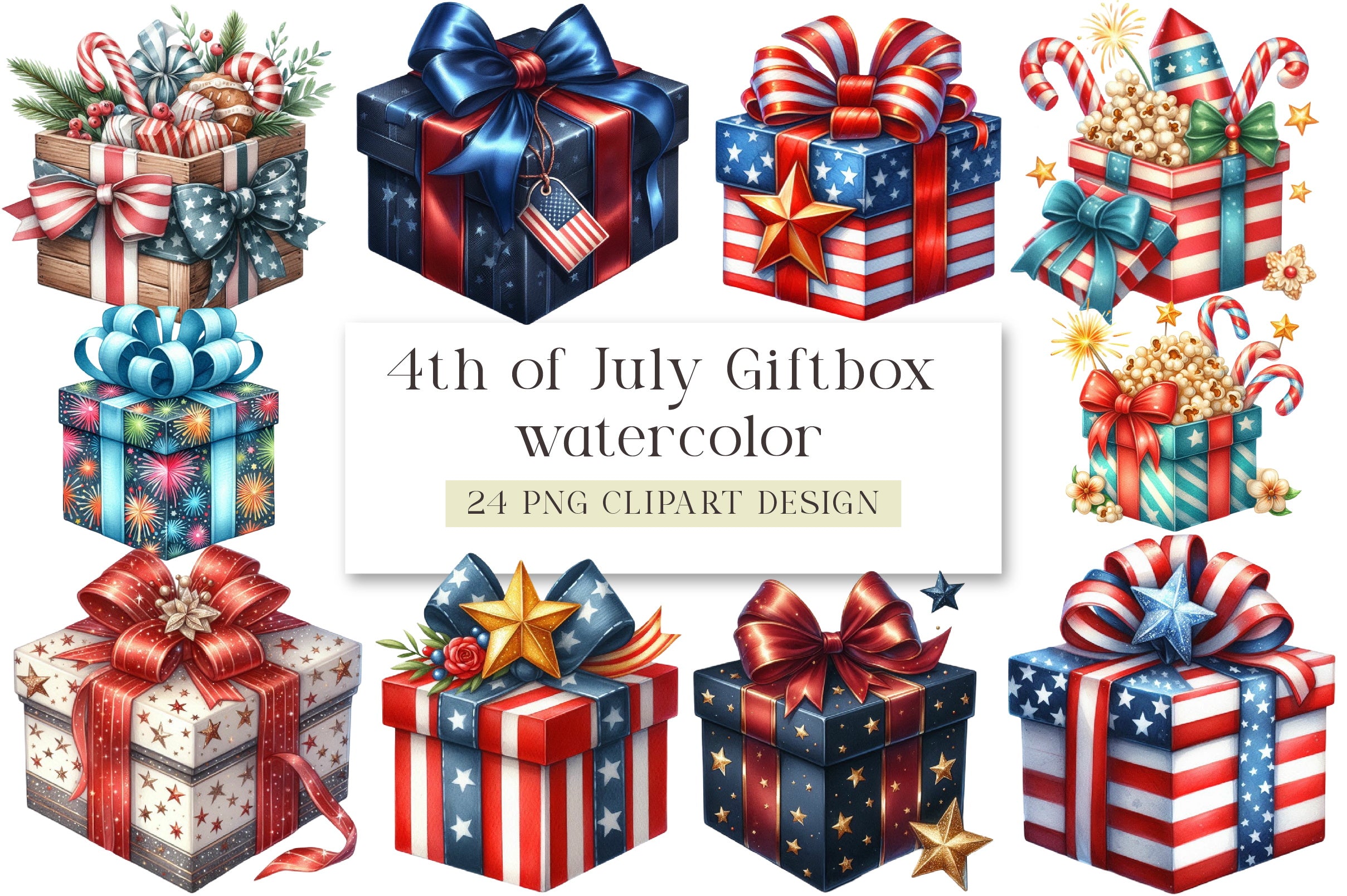 4th of July Gift Box Clipart Bundle