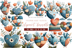 Patchwork Heart Valentine Clipart Bundle - CraftNest - Digital Crafting and Art