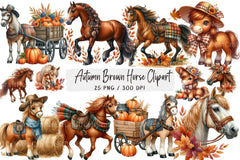 Autumn Brown Horse Clipart Bundle 99 - CraftNest - Digital Crafting and Art