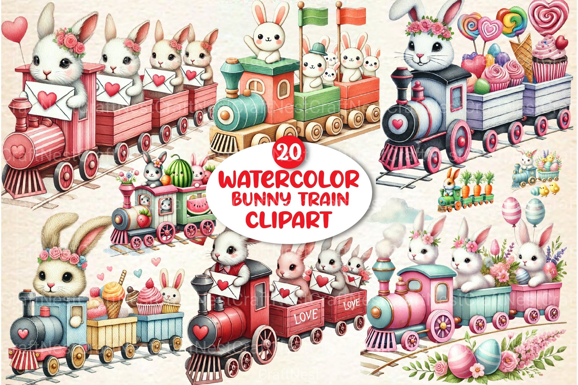 Bunny Train Clipart Bundle 157 - CraftNest - Digital Crafting and Art