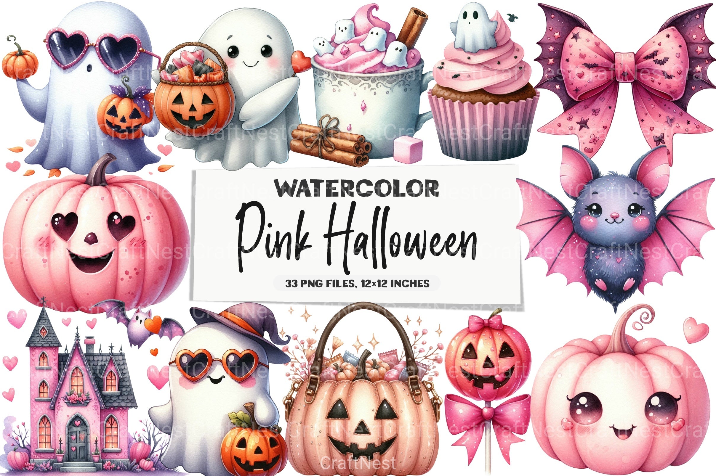 Cute Pink Halloween Clipart Bundle - CraftNest - Digital Crafting and Art