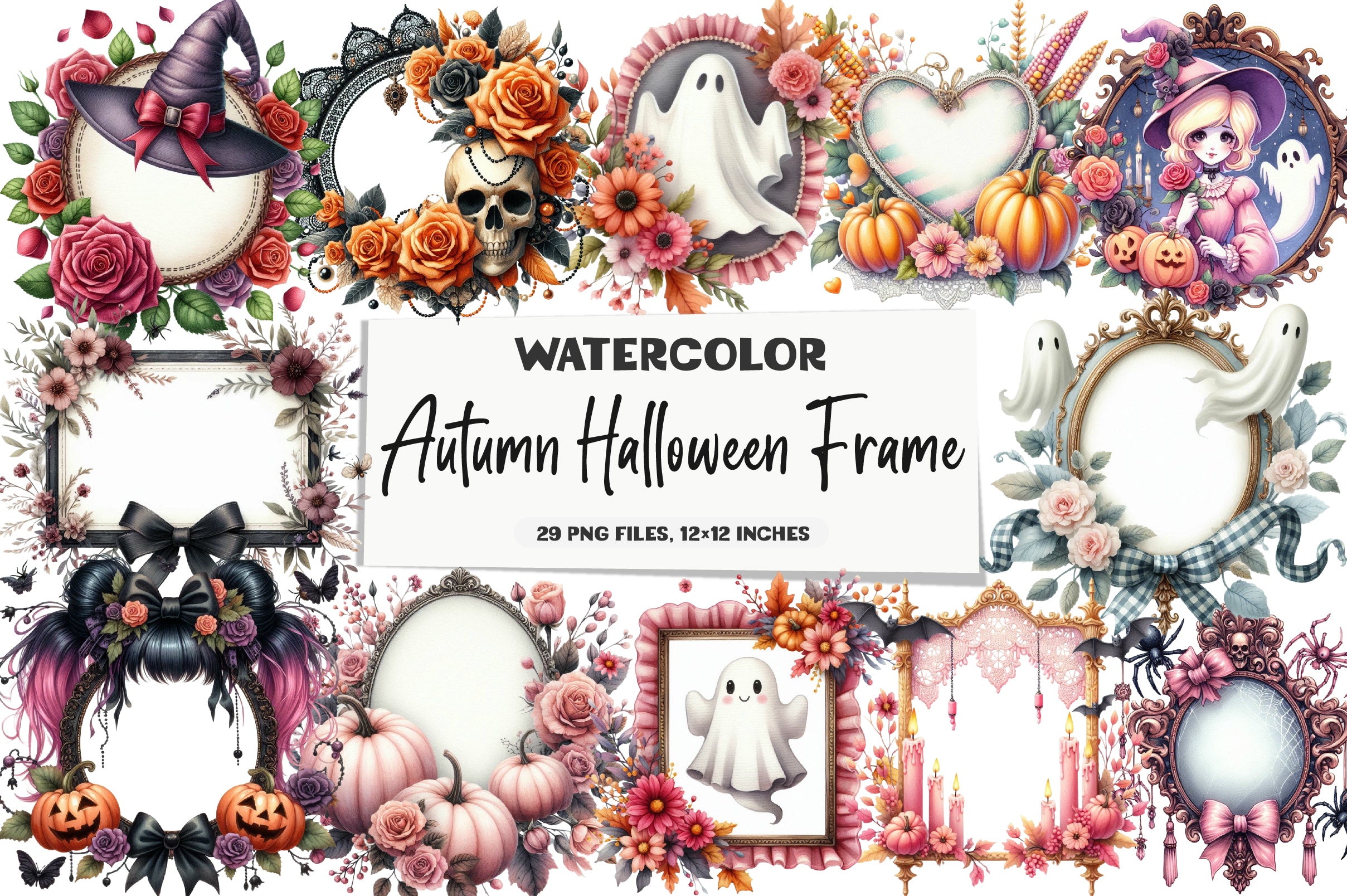 Coquette Fall Halloween Frame Clipart Bundle