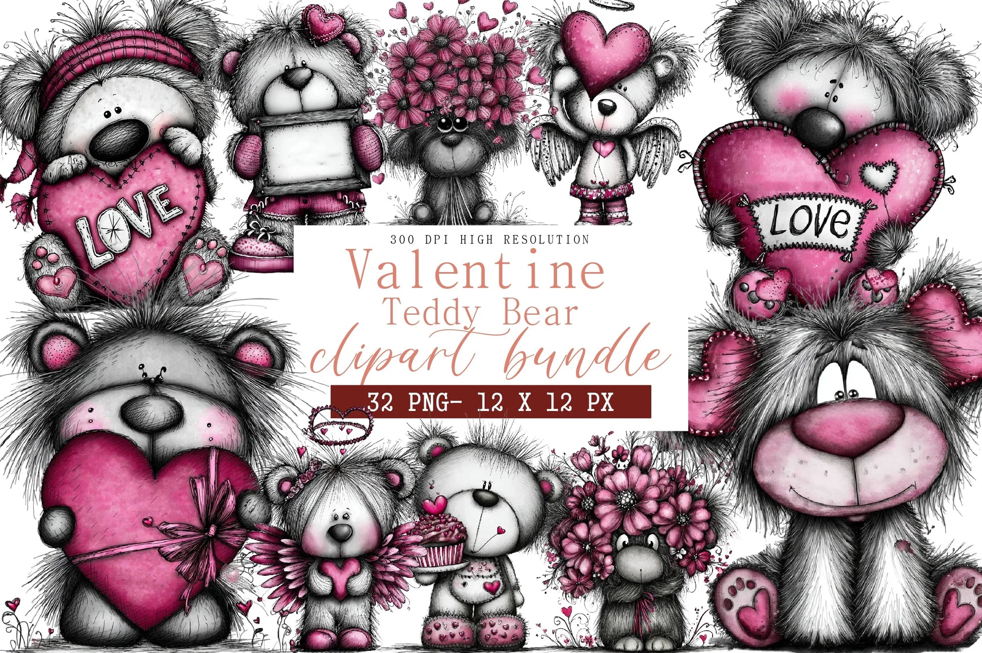 Teddy Bear Valentine Clipart Bundle - CraftNest - Digital Crafting and Art