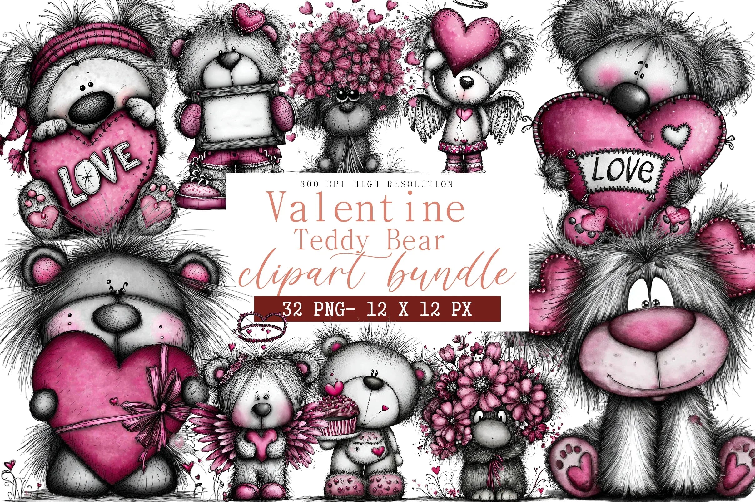Teddy Bear Valentine Clipart Bundle - CraftNest - Digital Crafting and Art