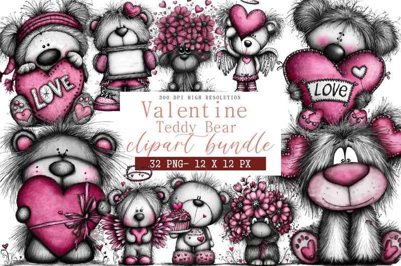 Teddy Bear Valentine Clipart Bundle - CraftNest - Digital Crafting and Art
