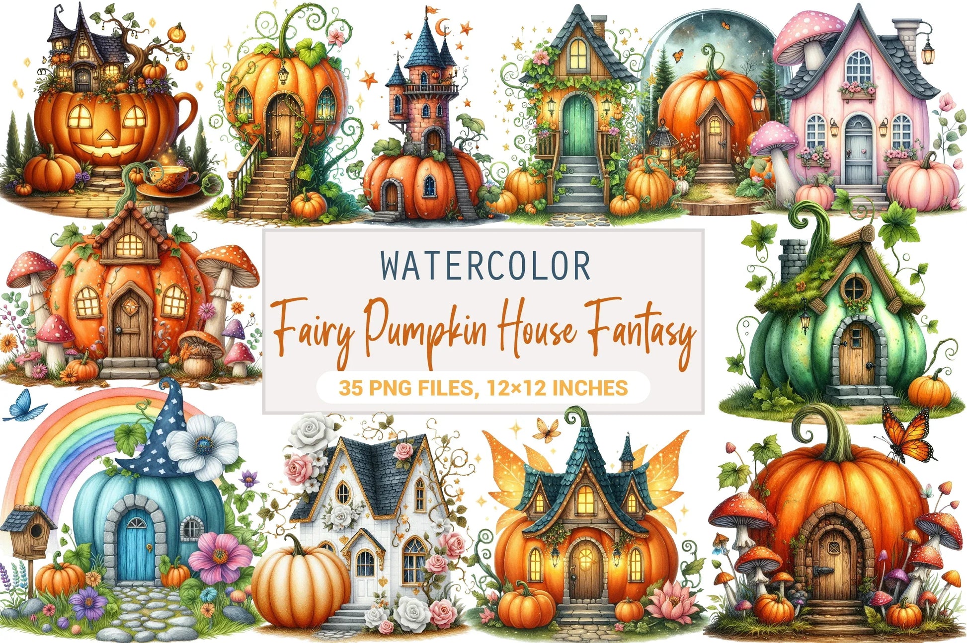 Fairy Pumpkin House Fantasy Clipart Bundle - CraftNest - Digital Crafting and Art