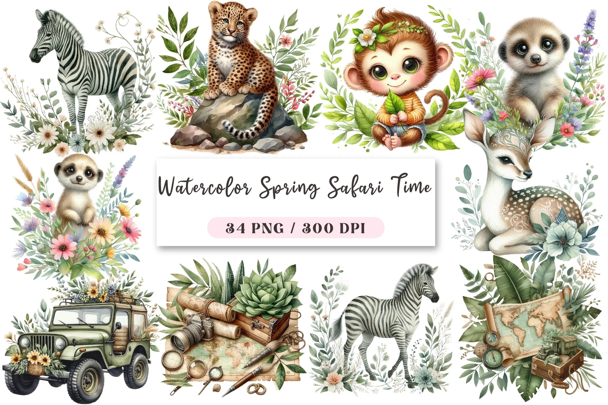 Spring Safari Clipart Bundle - CraftNest - Digital Crafting and Art