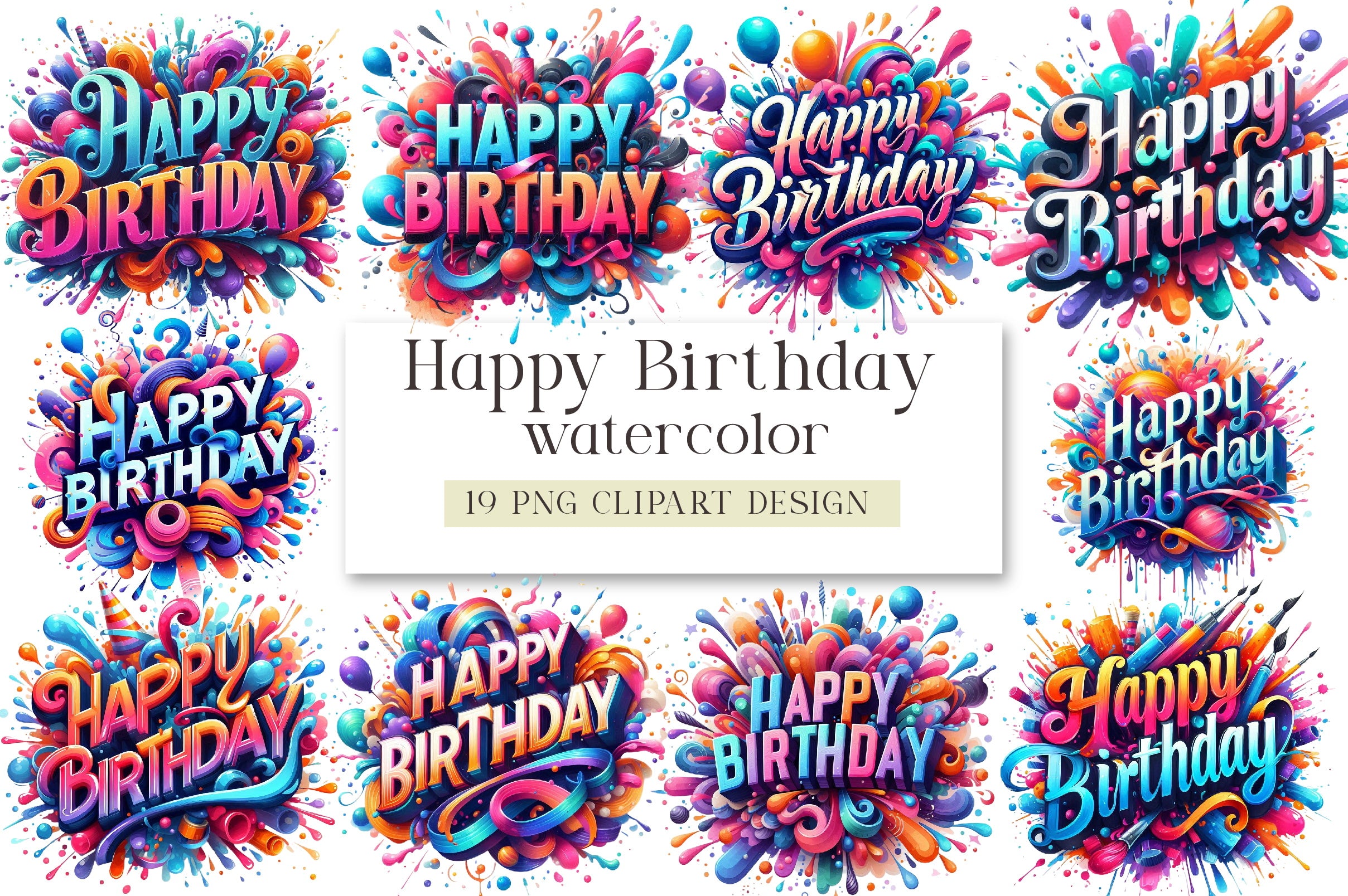 Happy Birthday Clipart Bundle
