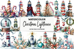 Christmas Lighthouse Clipart Bundle - CraftNest - Digital Crafting and Art