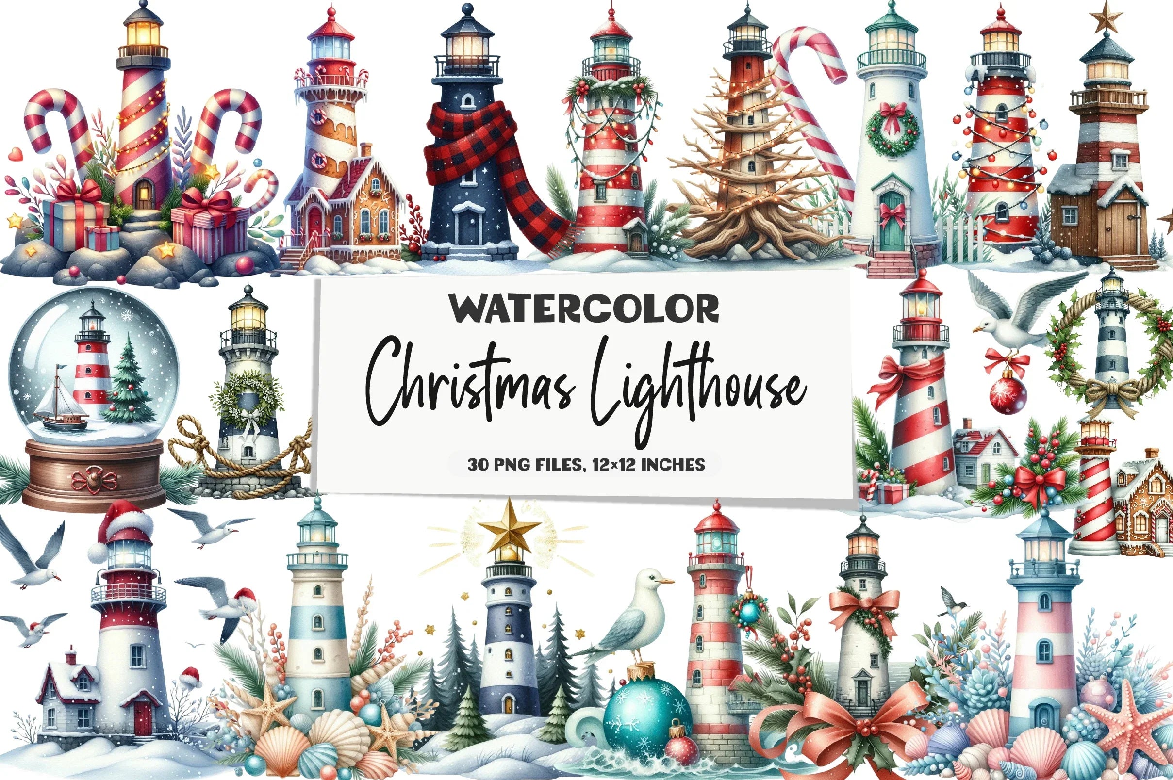 Christmas Lighthouse Clipart Bundle - CraftNest - Digital Crafting and Art