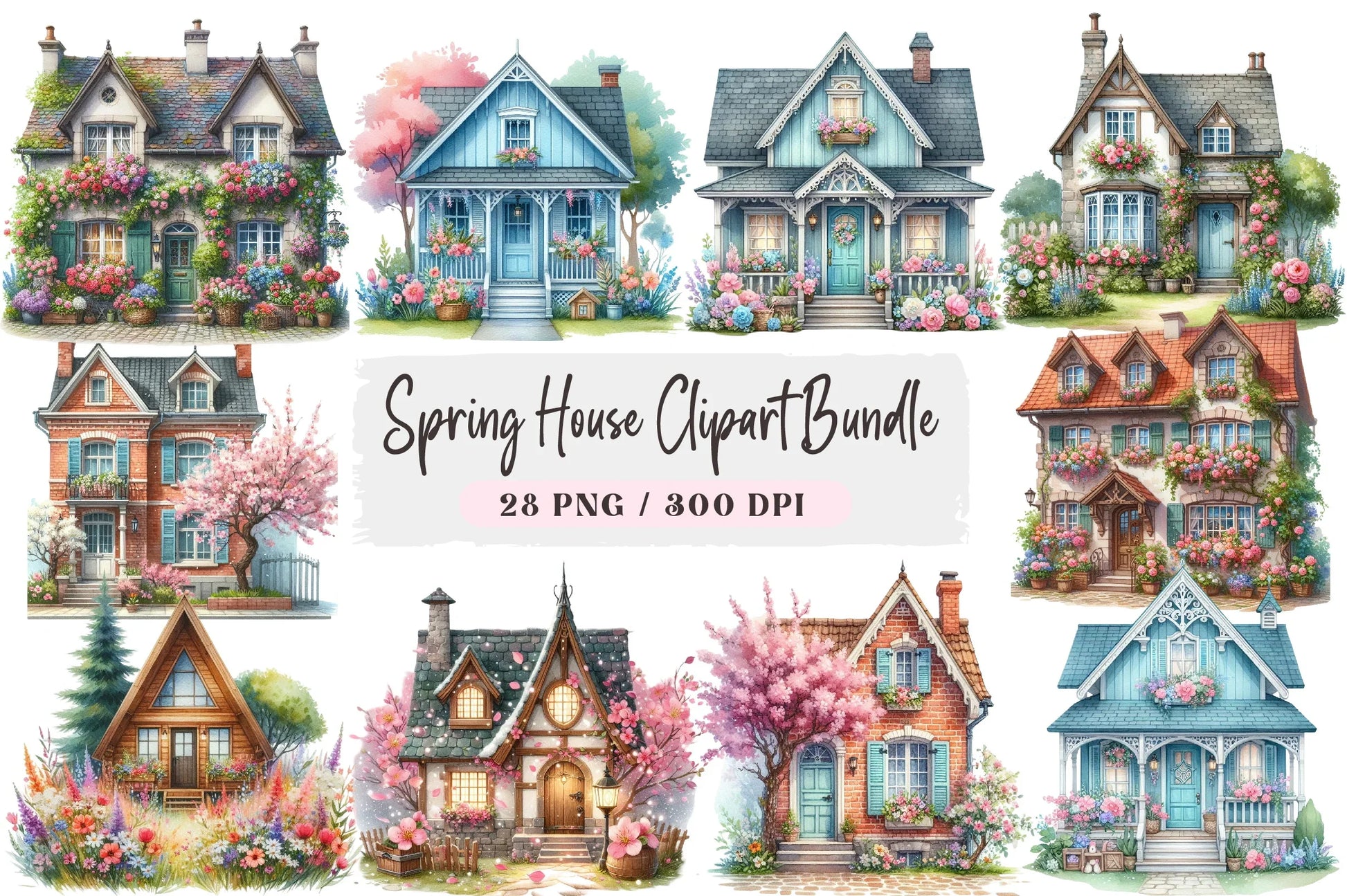 Spring House Clipart Bundle - CraftNest - Digital Crafting and Art