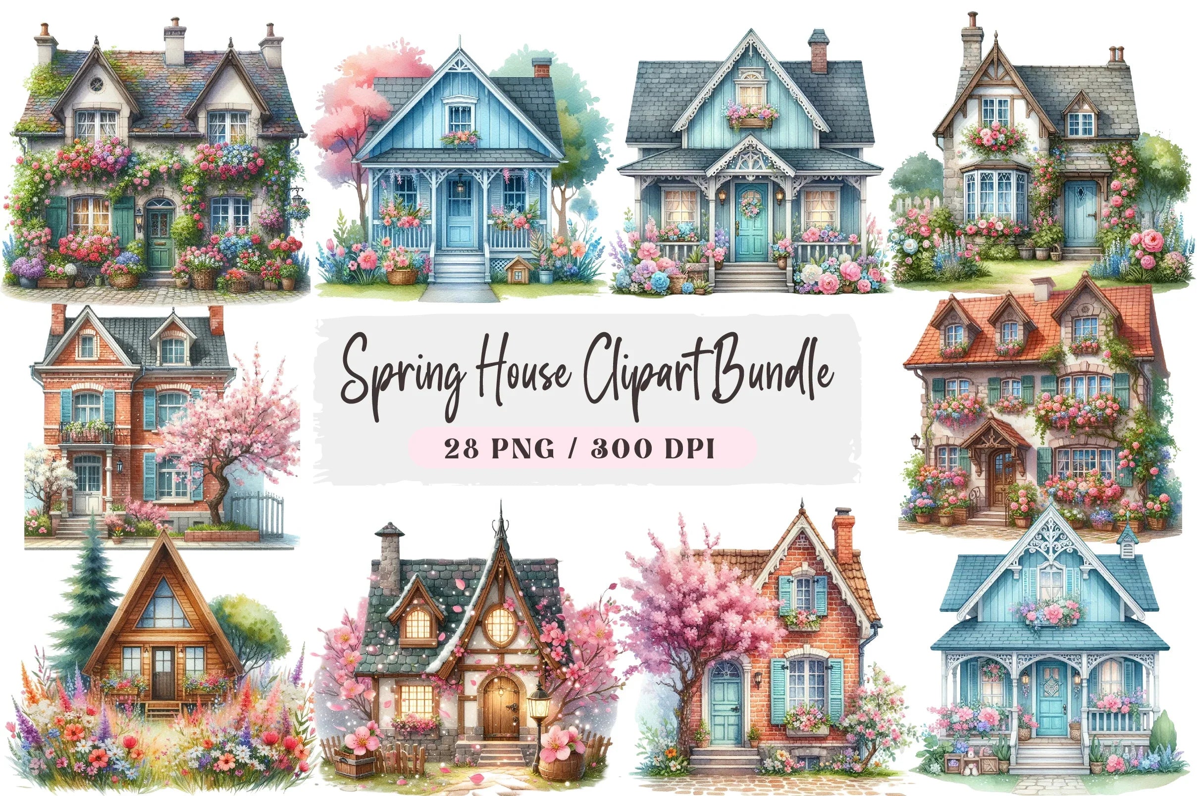 Spring House Clipart Bundle - CraftNest - Digital Crafting and Art