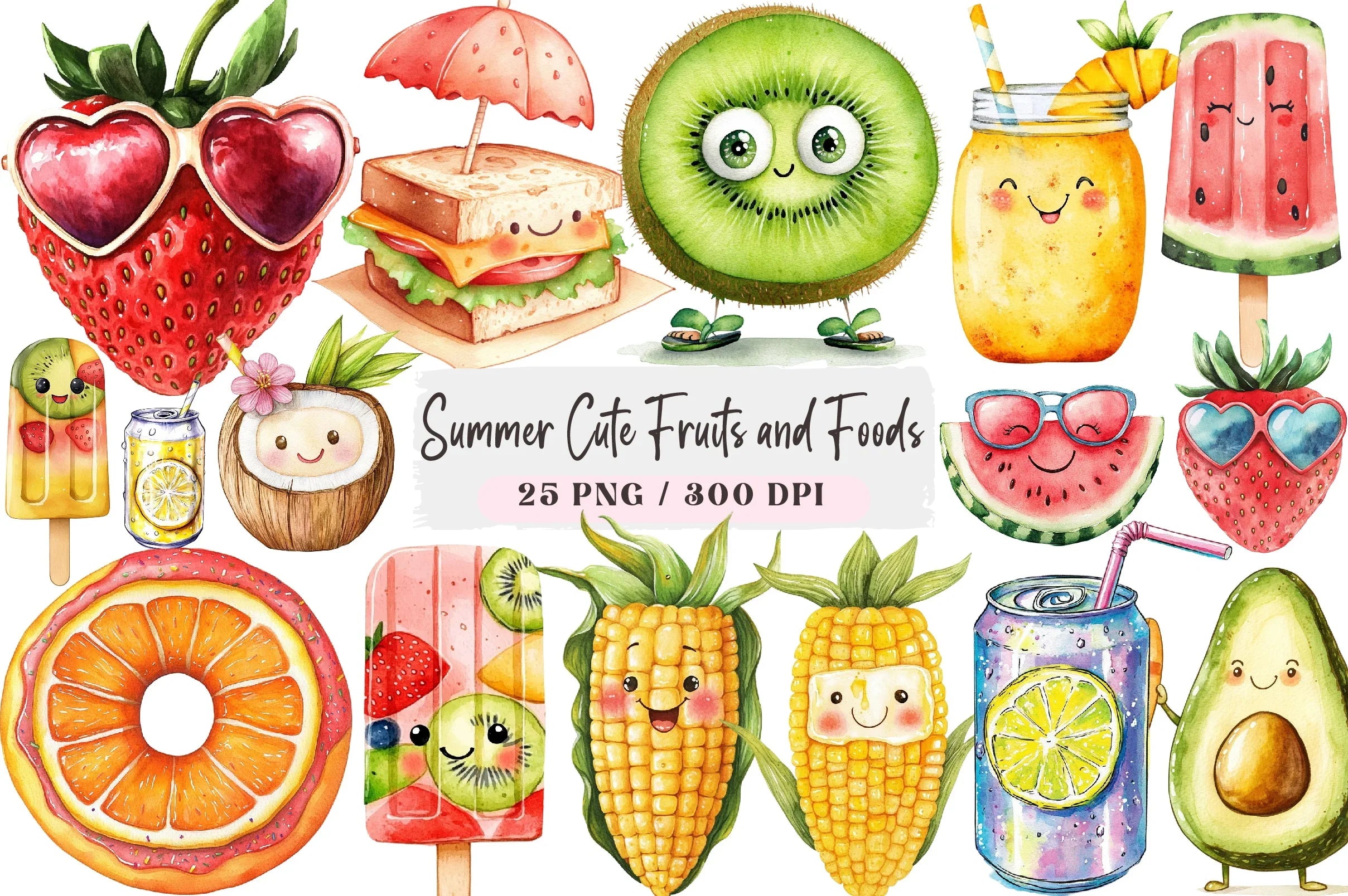 Summer Cute Fruits & Foods Clipart Bundle - CraftNest - Digital Crafting and Art