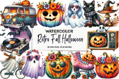 Retro Fall Halloween Clipart Bundle 77 - CraftNest - Digital Crafting and Art