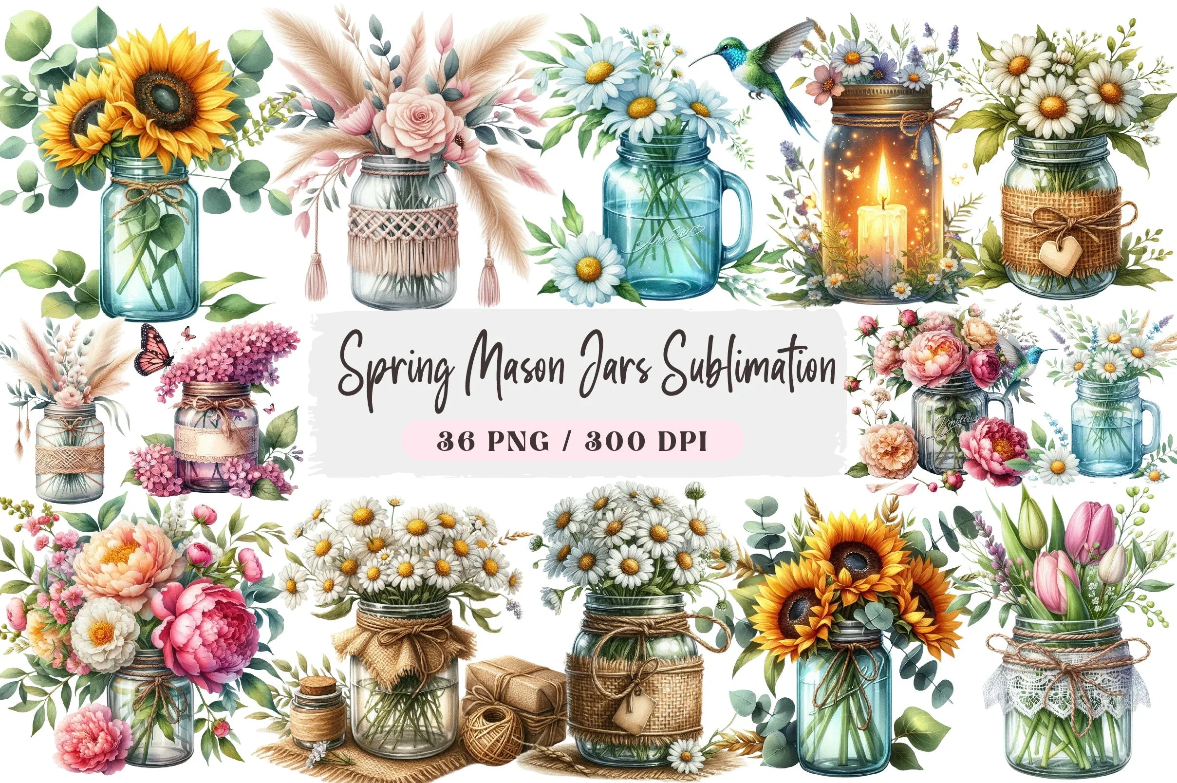 Spring Mason Jars Clipart Bundle - CraftNest - Digital Crafting and Art
