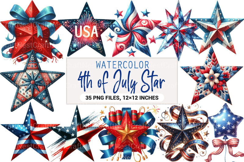 4th of July Star Clipart Bundle 76 - CraftNest - Digital Crafting and Art