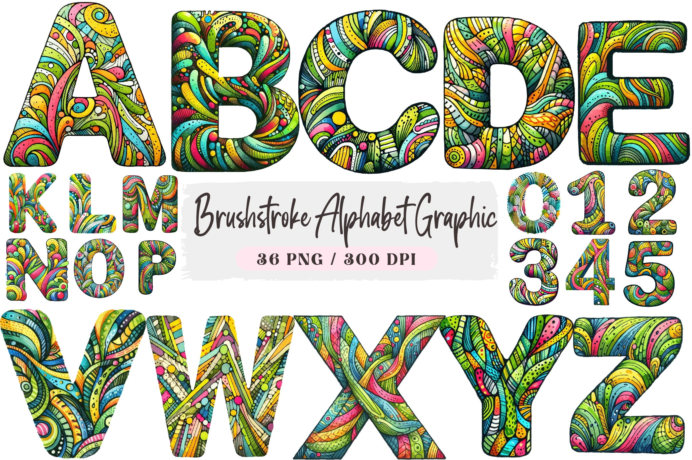 Brushstroke Alphabet Graphic Clipart Bundle