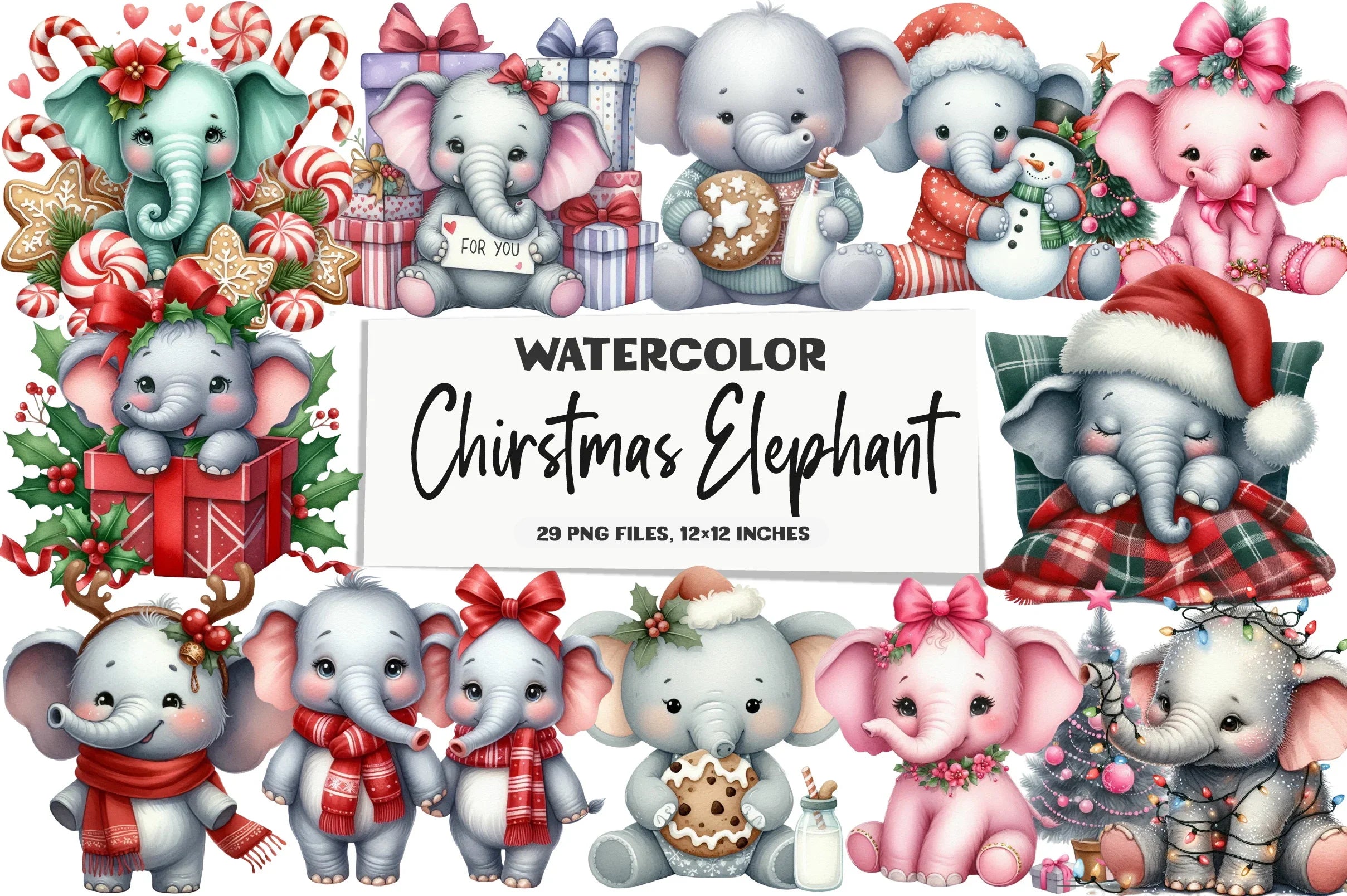 Christmas Elephant Clipart Bundle - CraftNest - Digital Crafting and Art