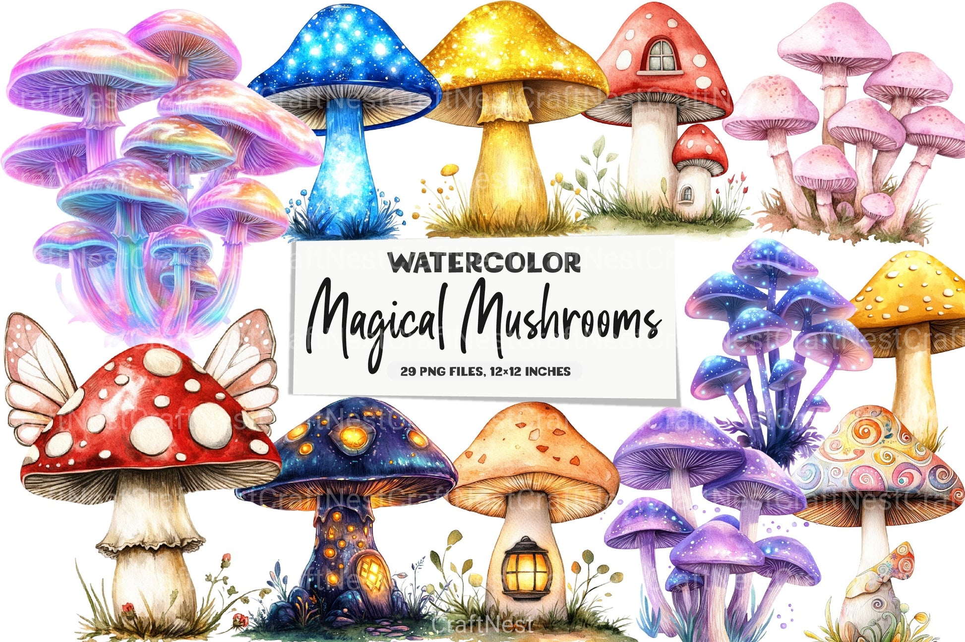 Magical Mushrooms Clipart Bundle 66 - CraftNest - Digital Crafting and Art