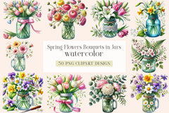 Spring Flower Bouquets in Jars Clipart Bundle - CraftNest - Digital Crafting and Art