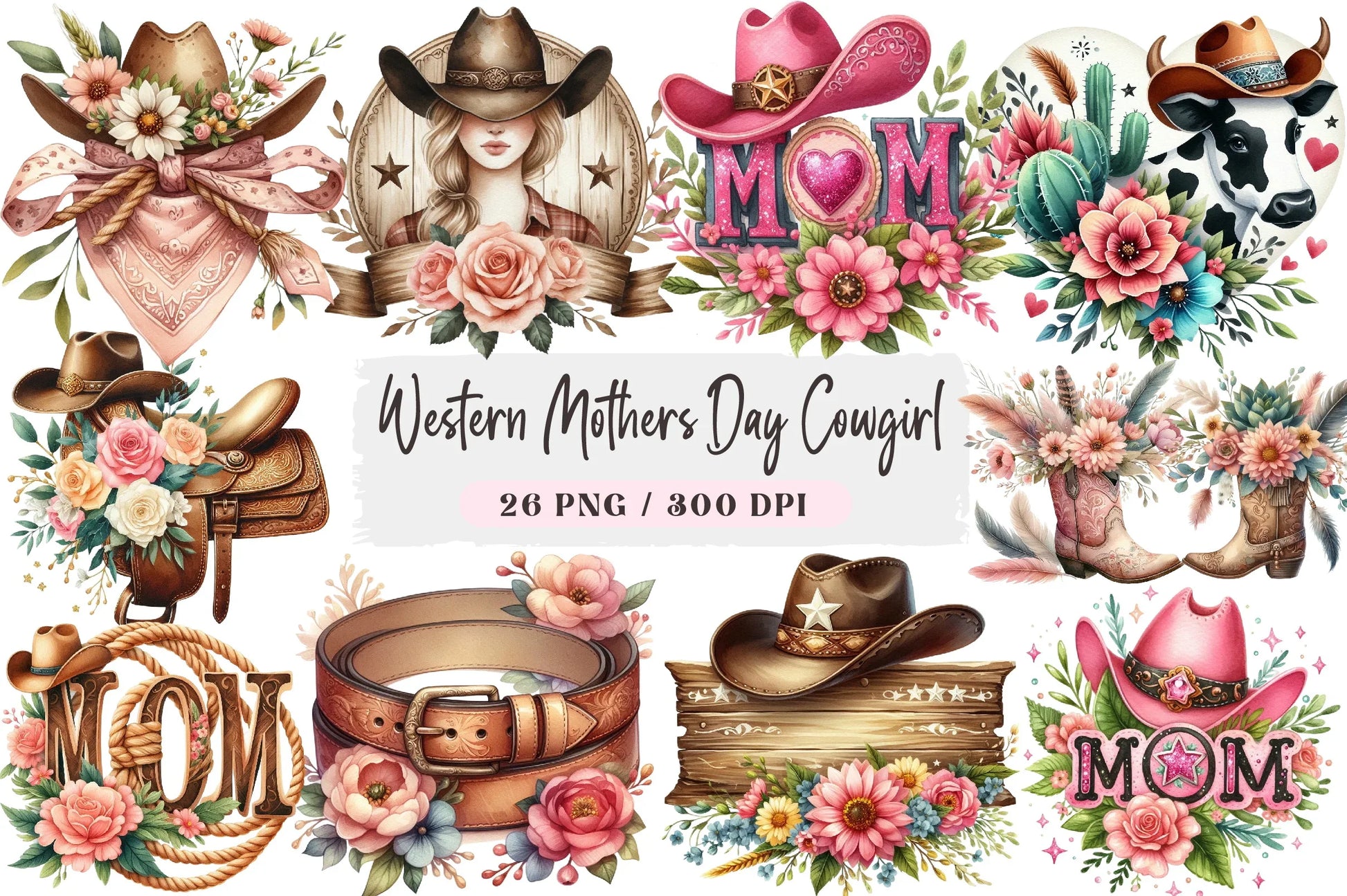 Western Cowgirl Mother's Day Clipart Bundle - CraftNest - Digital Crafting and Art