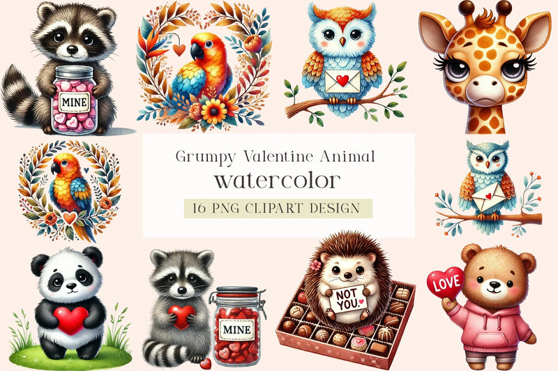 Grumpy Valentine Animal Clipart Bundle - CraftNest - Digital Crafting and Art