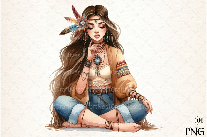 Tribal Boho Girl Clipart Bundle 1 - CraftNest - Digital Crafting and Art