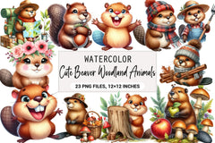 Cute Beaver Woodland Animals Clipart Bundle - CraftNest - Digital Crafting and Art