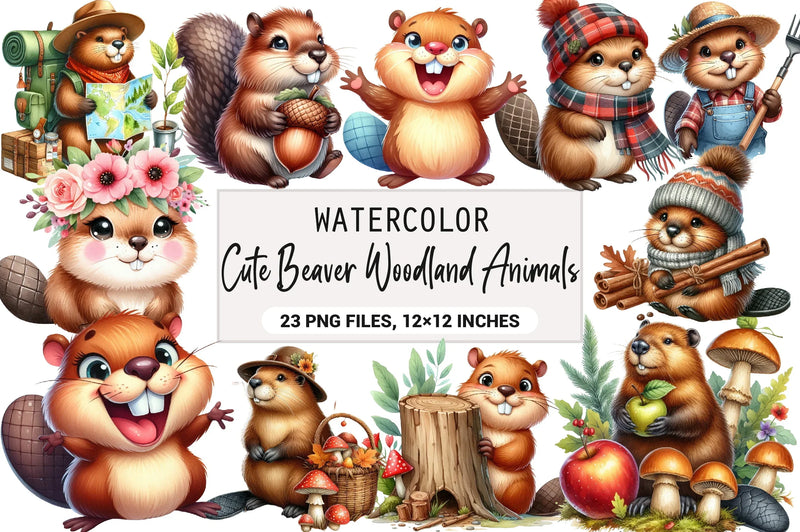 Cute Beaver Woodland Animals Clipart Bundle - CraftNest - Digital Crafting and Art