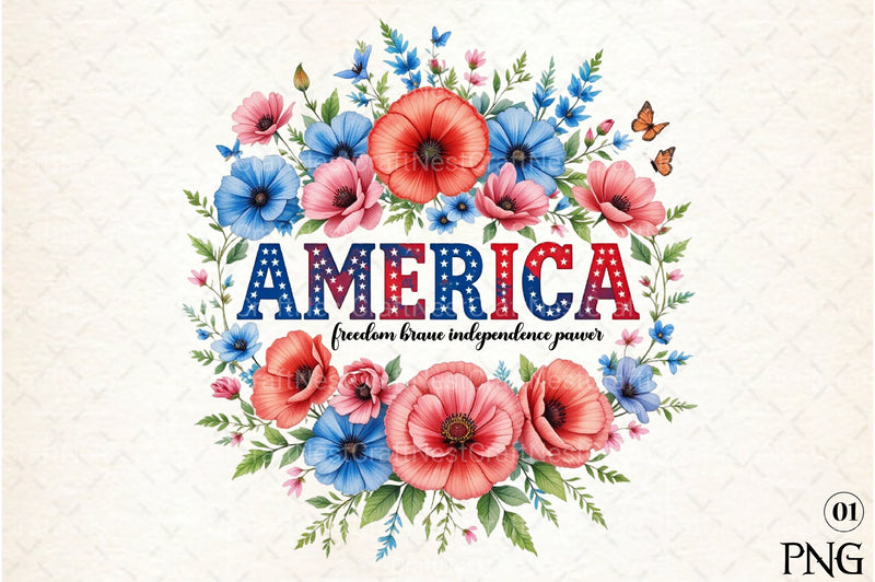 Floral 4th of July Patriotic Clipart Bundle - CraftNest - Digital Crafting and Art