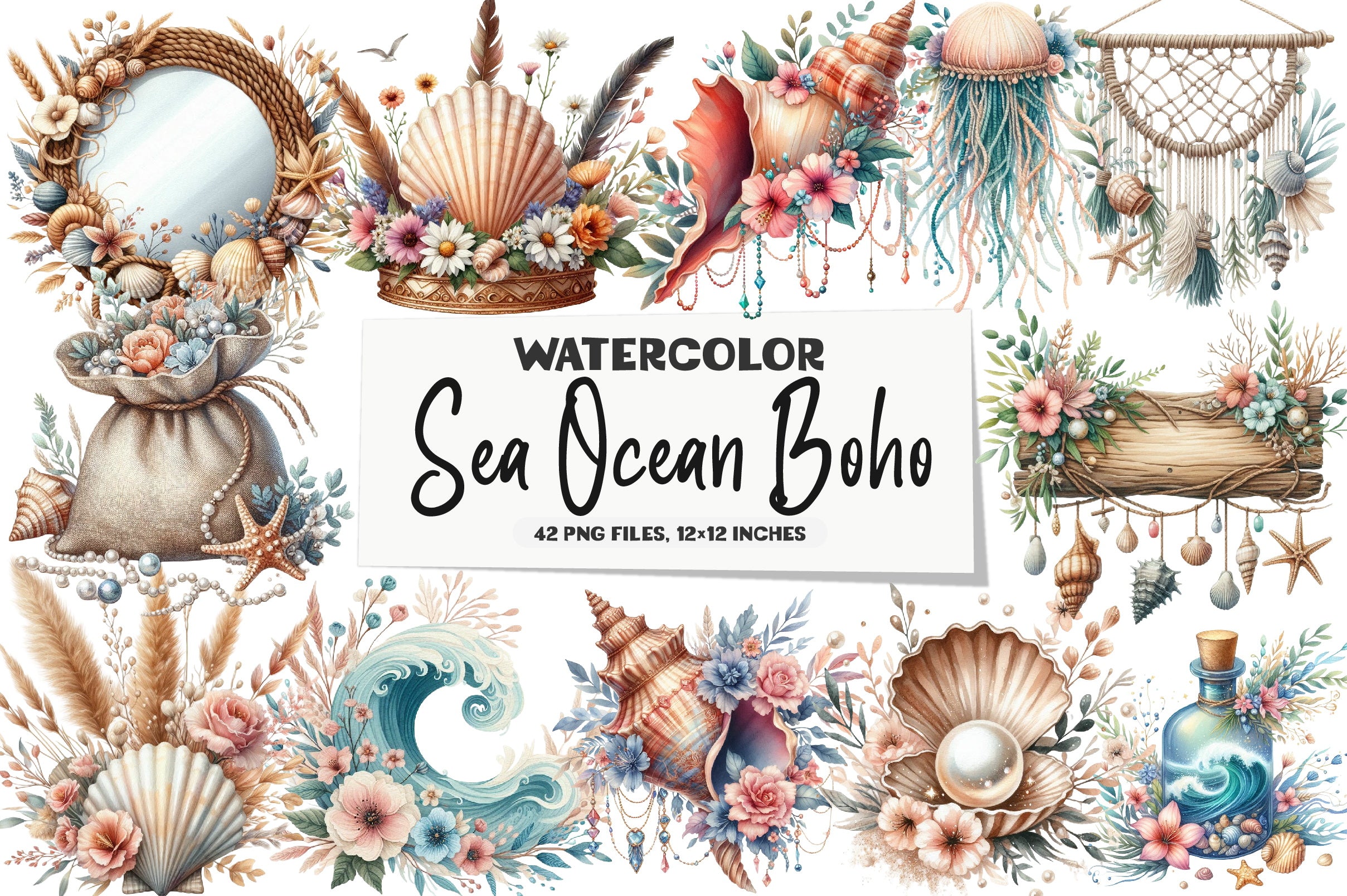 Sea Ocean Boho Clipart Bundle