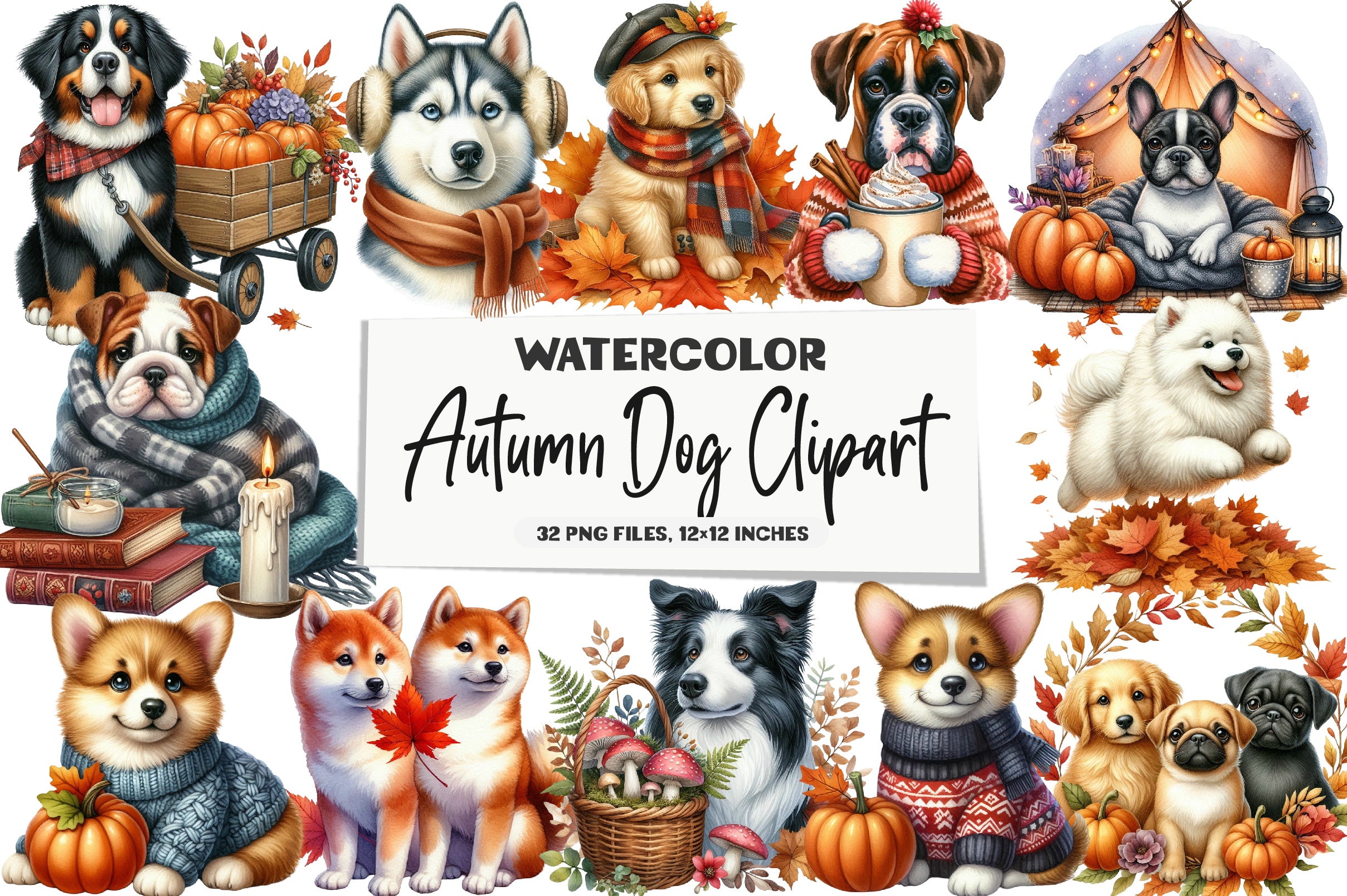 Autumn Dog Clipart Bundle