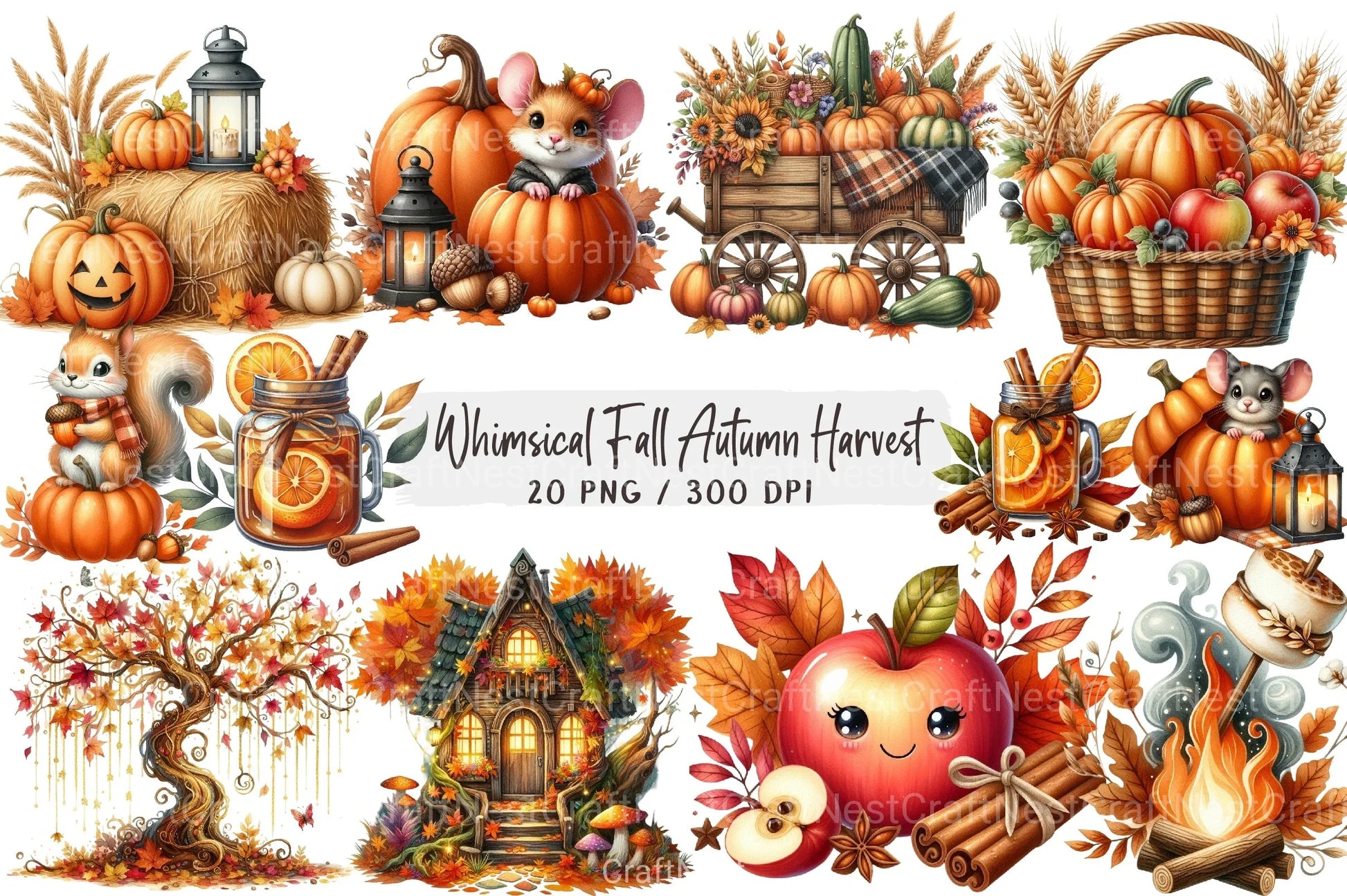 Whimsical Autumn Harvest Clipart Bundle - CraftNest - Digital Crafting and Art