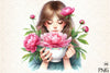 Girl with Peonies Flower Clipart Bundle