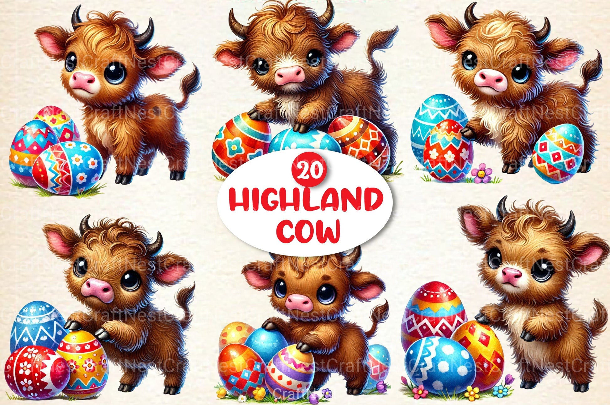 Easter Highland Cow Clipart Bundle 1 - CraftNest - Digital Crafting and Art