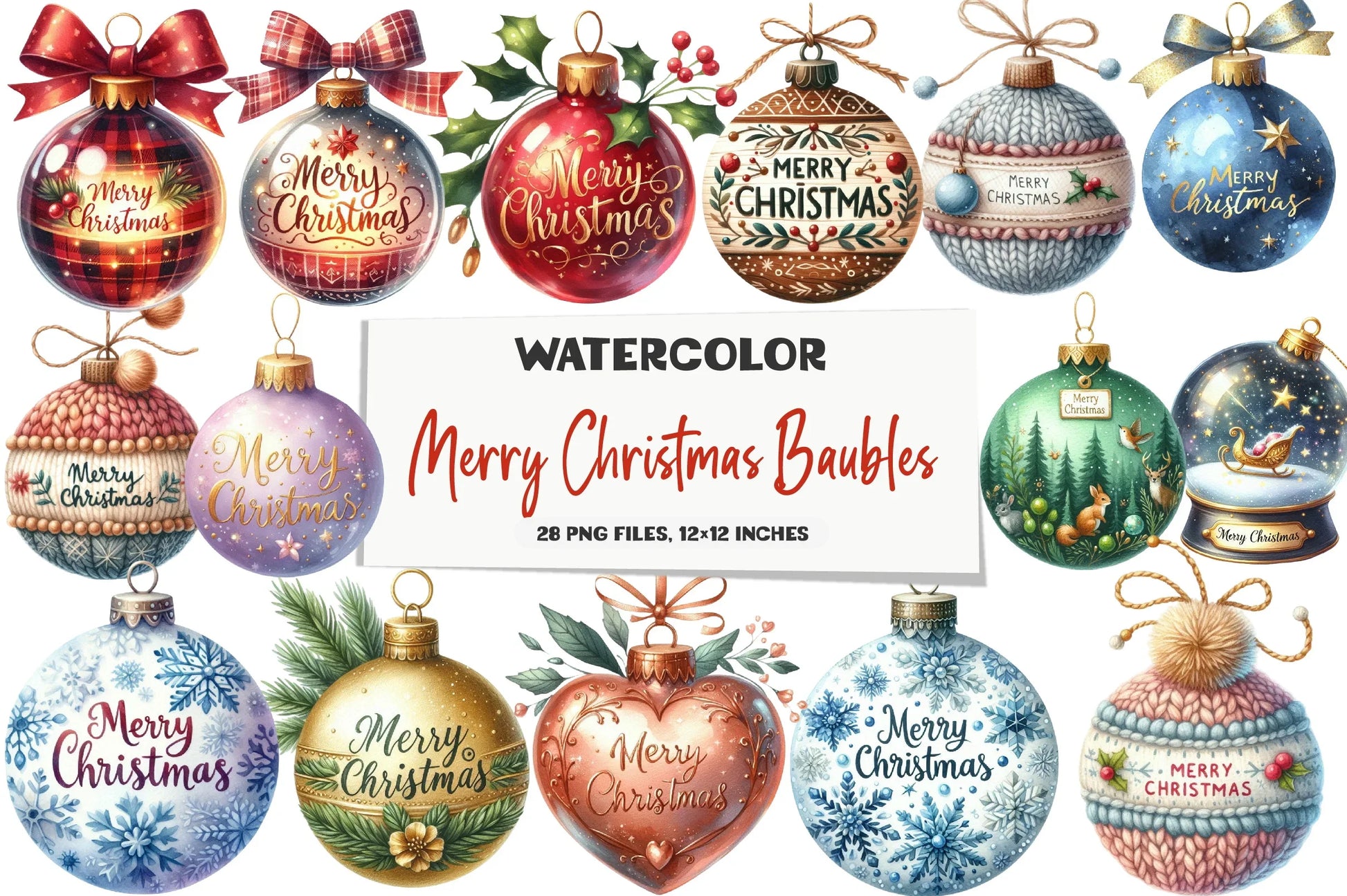 Merry Christmas Baubles Clipart Bundle - CraftNest - Digital Crafting and Art
