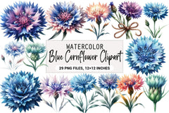 Blue Cornflower Clipart Bundle - CraftNest - Digital Crafting and Art